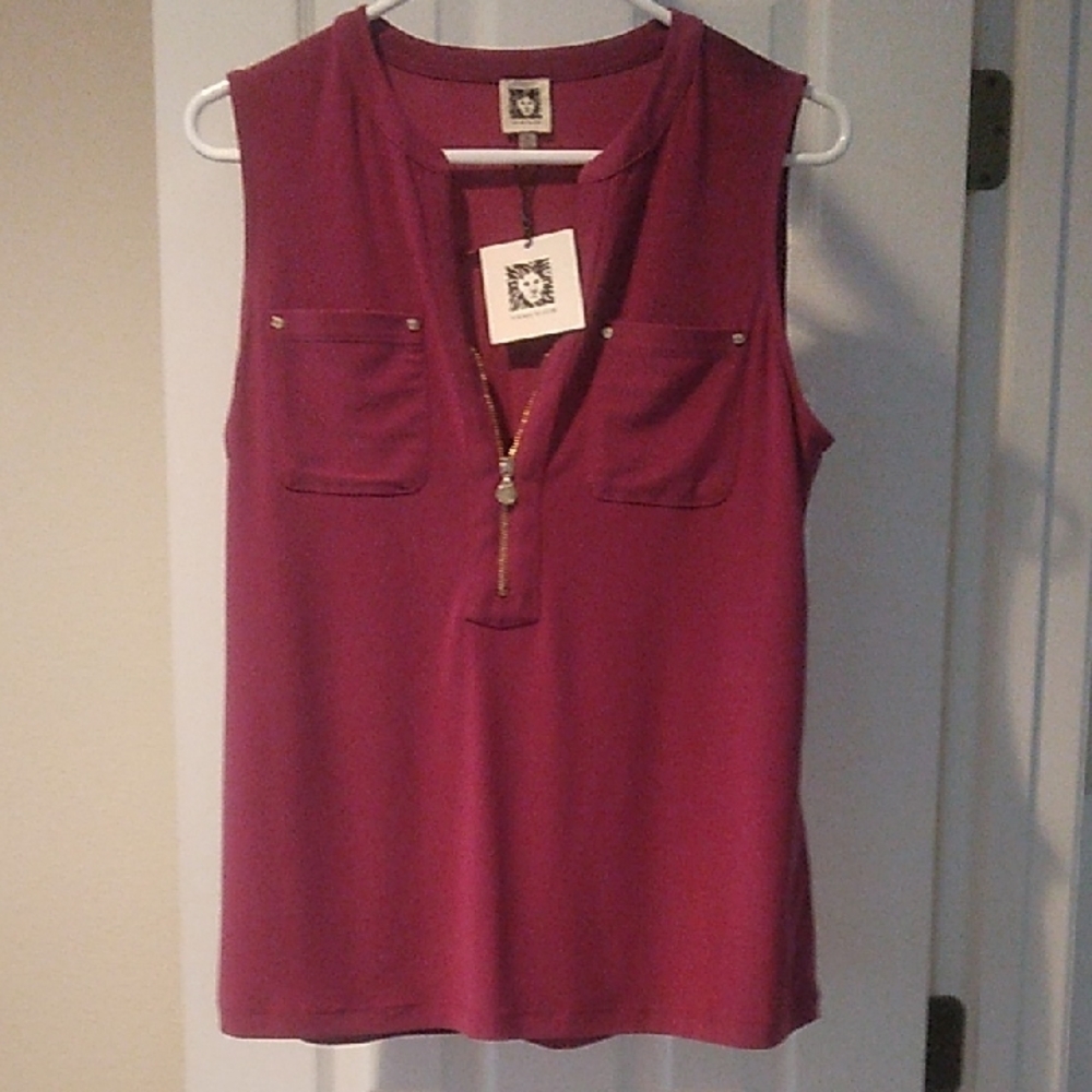 Anne Klein Pink Tank Top with V-Neck and Zipper